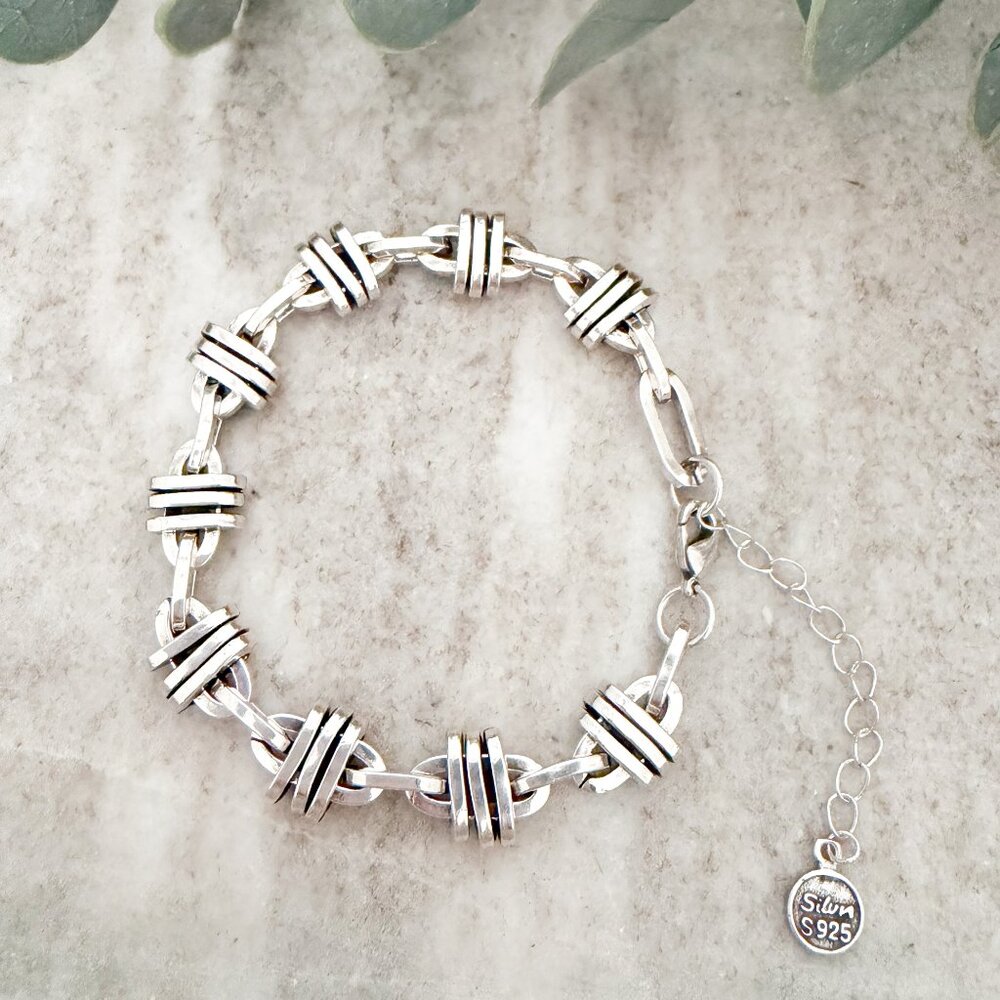 925 Sterling Silver Chain Link Bracelet Modern Trendy Link Bracelet - Picture 2 of 9